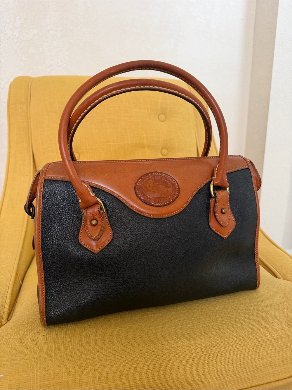 Dooney & Bourke Black with Brown Trim Leather Satchel